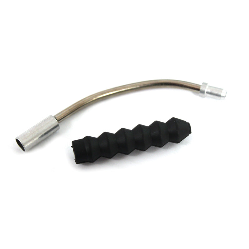 CABLE GUIDE - 135 Degree Angle Noodle, For V Brake, Stainless Steel, SILVER and rubber boot