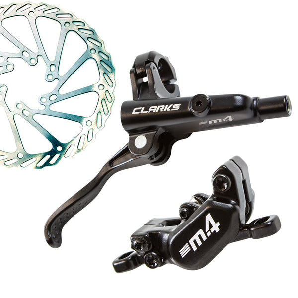Disc Brake Set, CLARKS, Hydraulic, 4 PISTON, FRONT & REAR, Post & IS mount, 160mm & 180mm rotors, M4 (F850 R1700 hose length)
