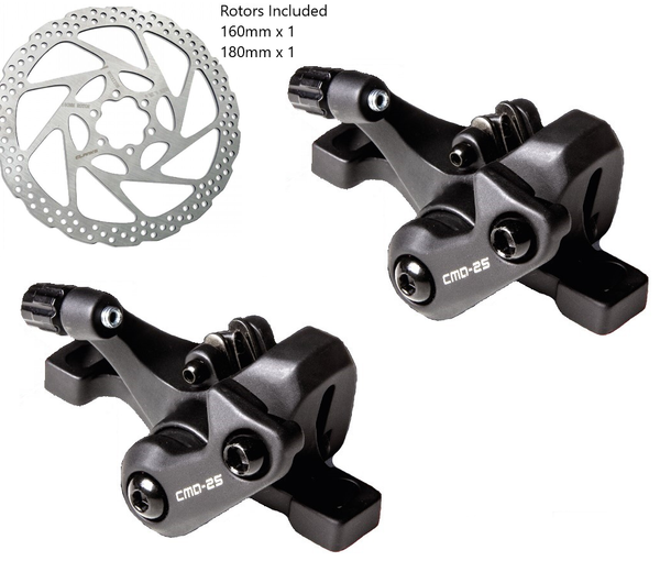 DISC BRAKE set, CNC one piece calipers w/sintered pads FRONT & REAR, IS & PM compat, (1 x 180mm & 1 x 160mm rotor included) - Quality Clarks product