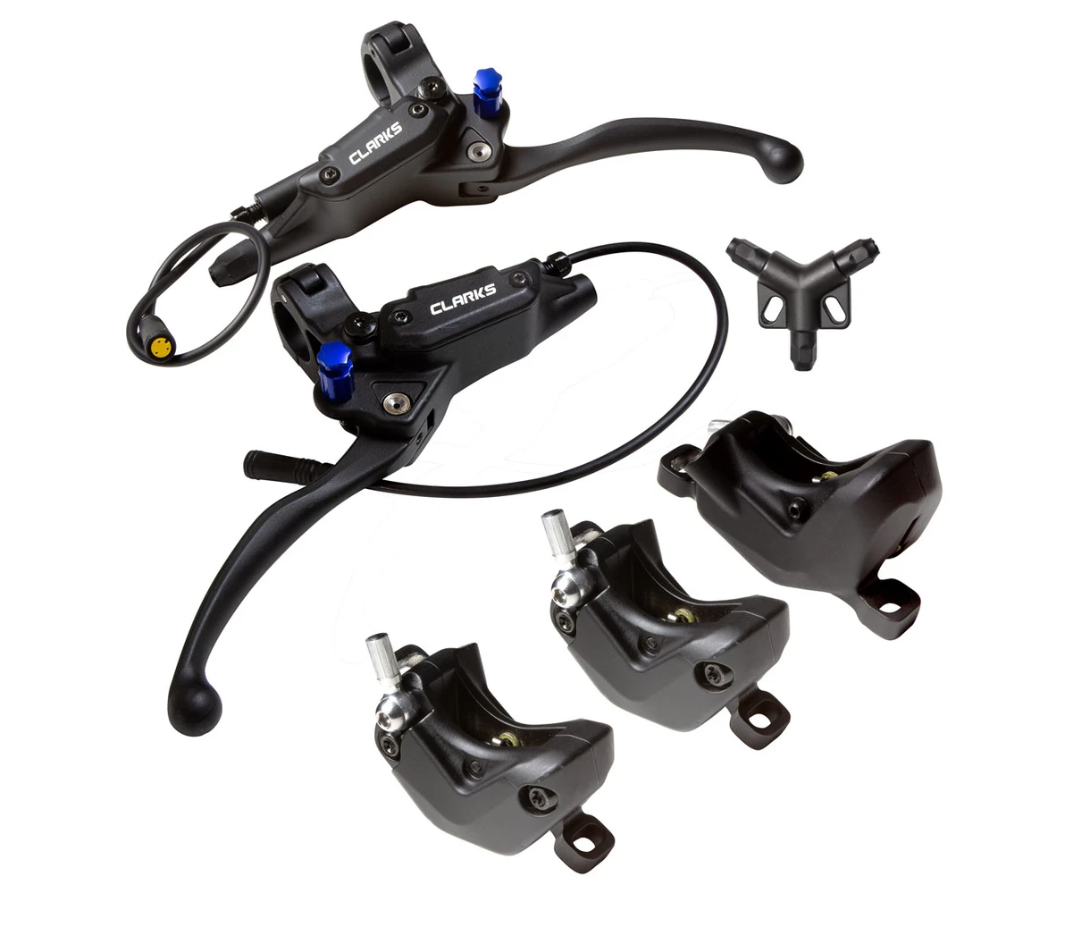 CLARKS Cargo Hydraulic Disc Brake Set  shut off, 2 piston, 2X1 Configuration 3x180mm 2.3 rotors compatible for non-ebike