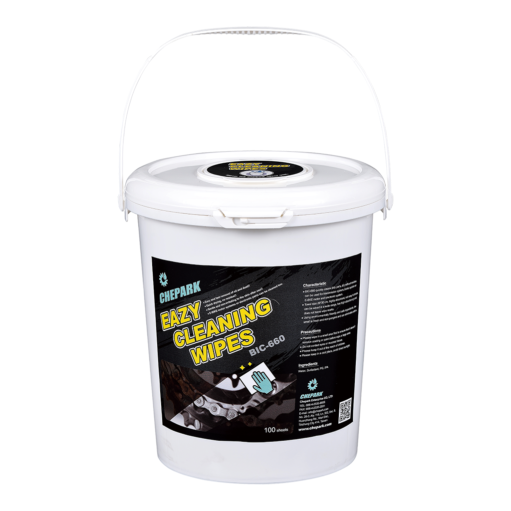 CHEPARK   Eazy Bicycle Cleaning Wipes, size 26 x 30cm,  100 pcs in dispenser bucket