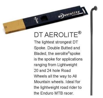 SPOKES - DT Aerolite Spoke, 286mm, BLACK (Sold Individually) - BLADED (14G (2mm) Hook & Thread, 0.9 x 2.3mm Profile), J Hook, Stainless Steel