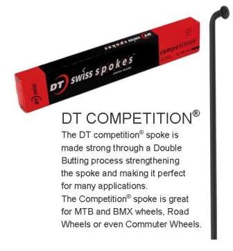 SPOKES - DT Competition Spoke, 250mm, BLACK (Sold Individually) - Double Butted (14G Hook, 15G Middle, 14G Thread), J Hook, Stainless Steel
