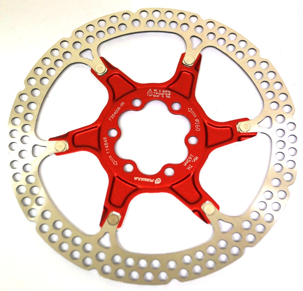 DISC ROTOR - FORMULA, Light weight high performance 2 piece floating rotor, ALLOY/STAINLESS STEEL 160mm, RED