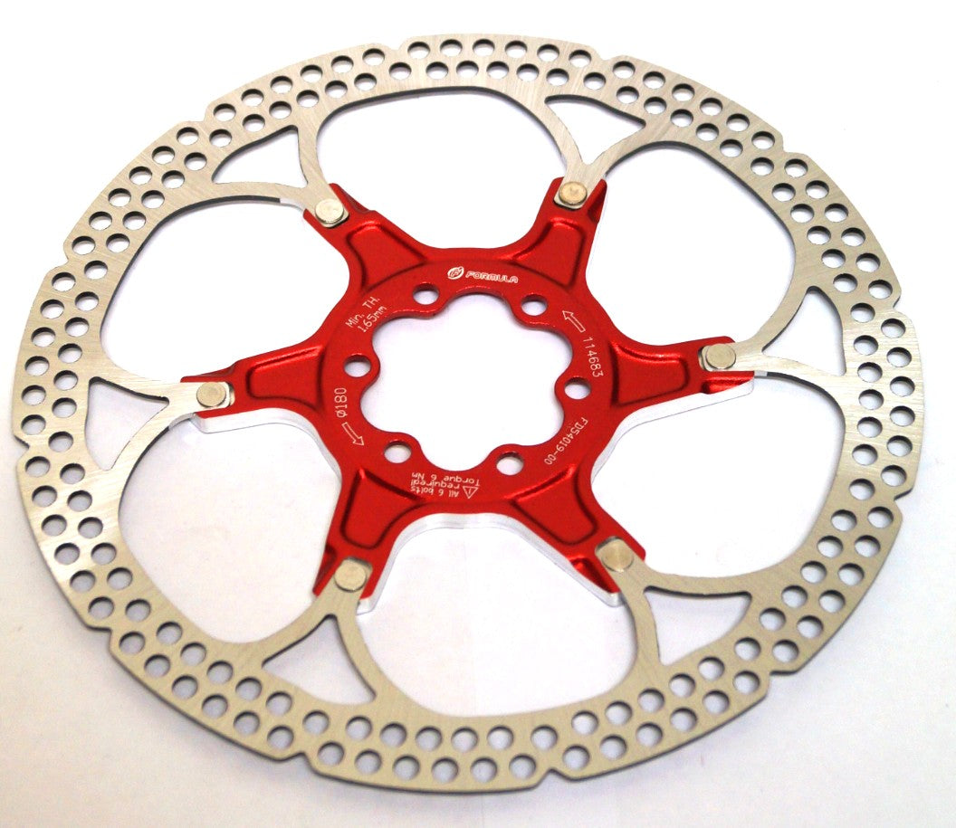 DISC ROTOR - FORMULA, Light weight high performance 2 piece floating rotor, ALLOY/STAINLESS STEEL 180mm, RED