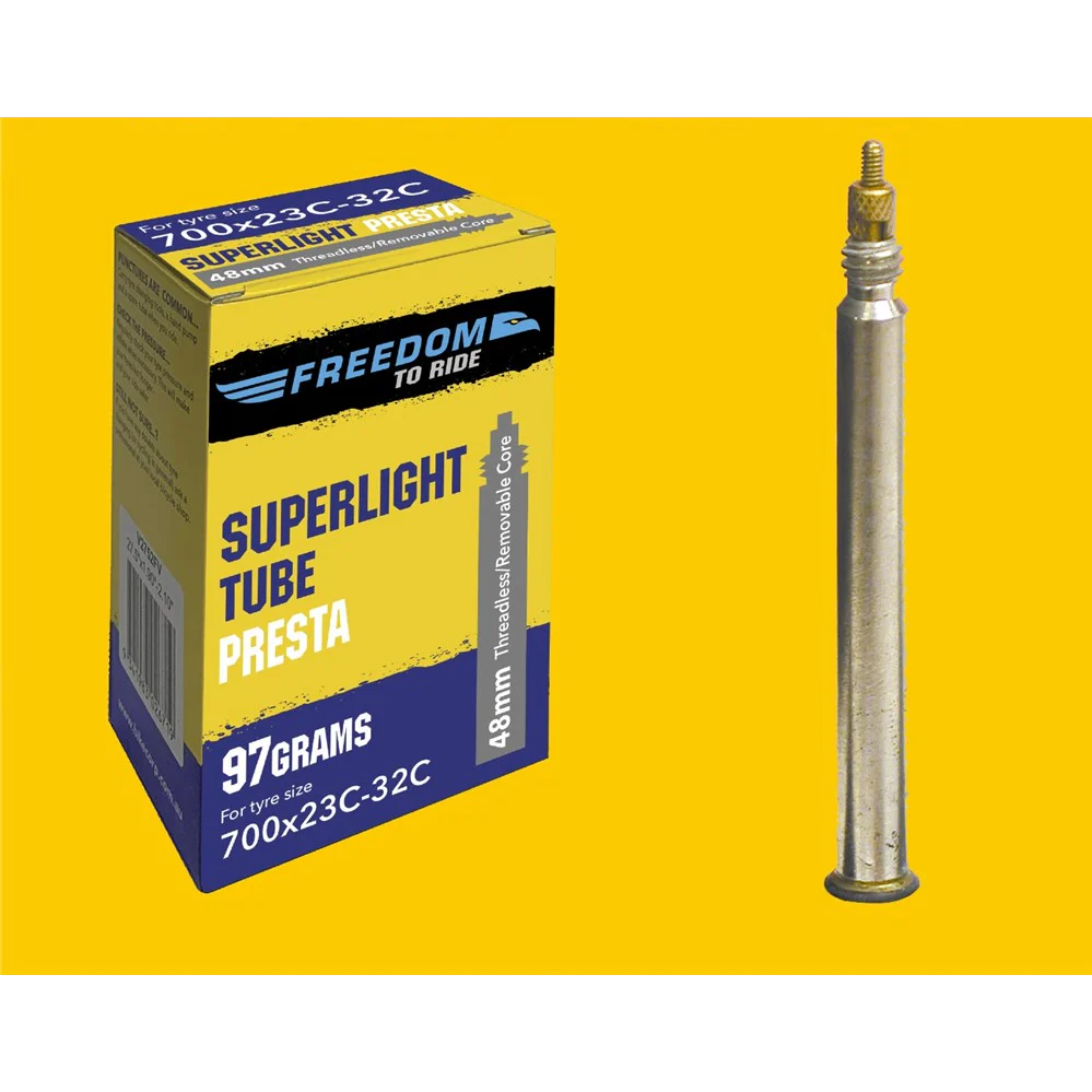Superlight 97g 48mm Presta 700x23C-32C Threadless/Removable Core FREEDOM Tube