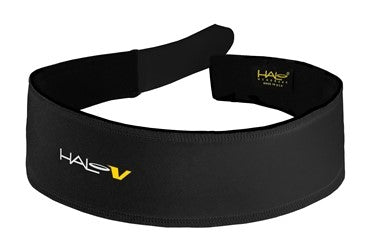HALO V SWEATBAND - Adjustable fit with closure, "Halo Sweat Seal, channels sweat away" - BLACK