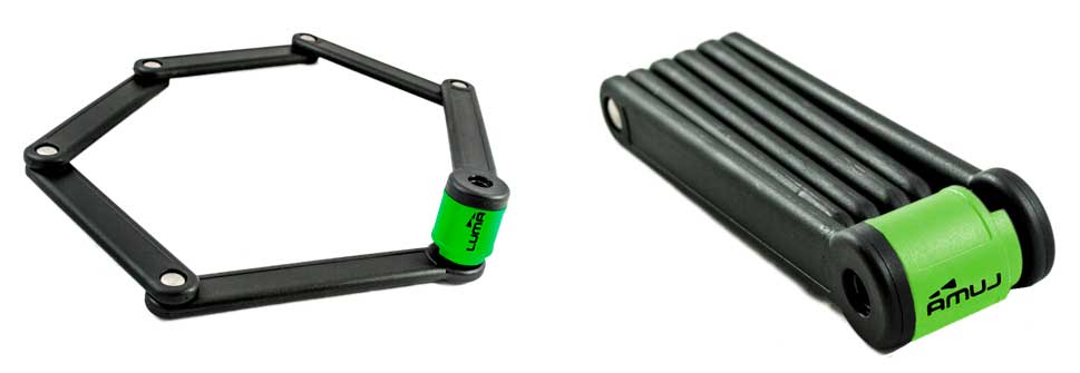 Lock, HIGH SECURITY, KEY, Folding lock with Green Highlights, 80cm, w/Mounting brkt LUMA No1 lock brand in Spain