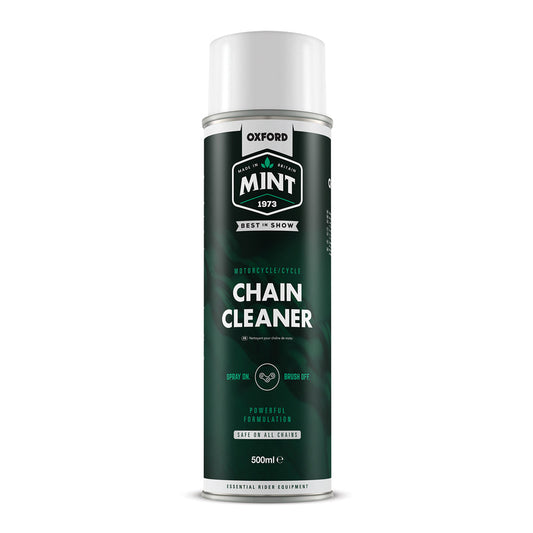 CHAIN CLEANER - Oxford Mint Chain Cleaner 500ml,  effective at dissolving and washing away contaminated chain lube and the build-up of oil and dirt on your chain