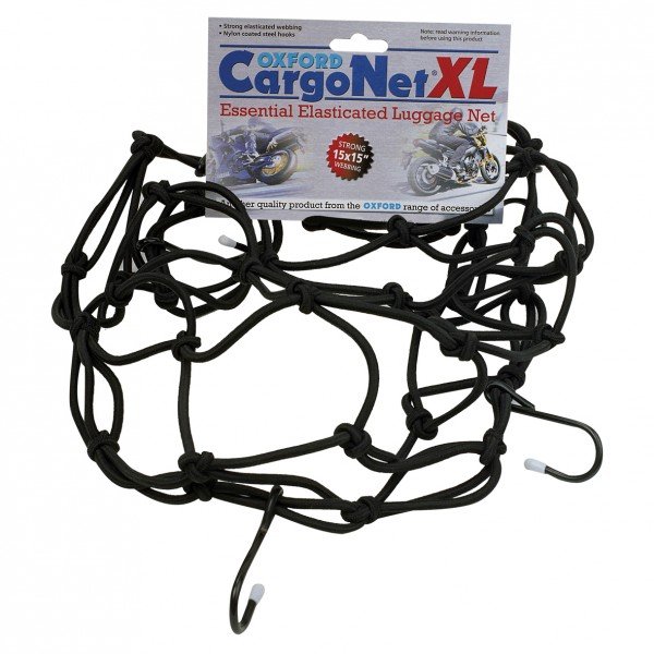 CARGO NET - Strong elasticated webbing, nylon coated, hardened steel hooks, 17" x 17", BLACK - Oxford Product