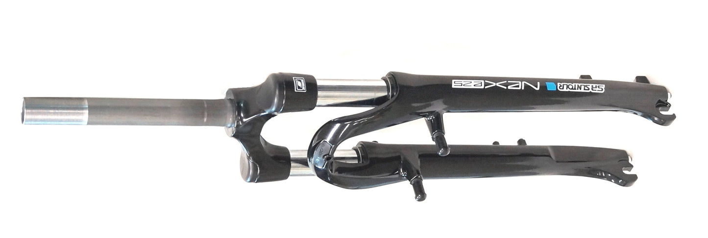 SUSPENSION FORK 700C travel 75mm, O.L.D.9-100mm, for Disc & V Brake, stem 1-1/8", coil spring w/preload adjuster, BLACK. threaded: 55mm, stem: 210mm