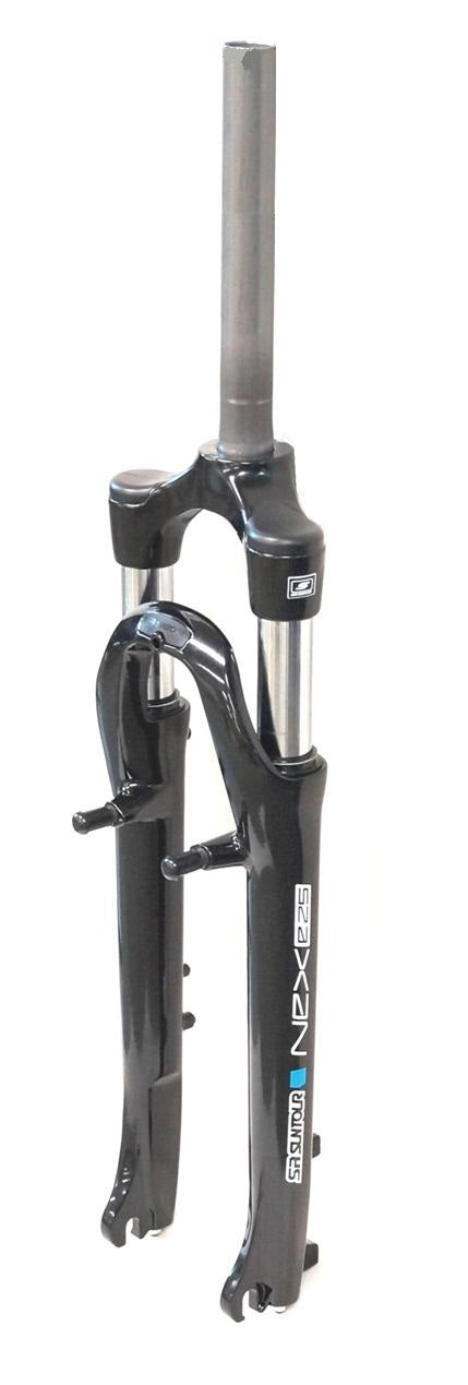 SUSPENSION FORK 700C travel 75mm, O.L.D.9-100mm, for V Brake & Disc Brake, stem 1-1/8", coil spring w/preload adjuster, BLACK. threadless