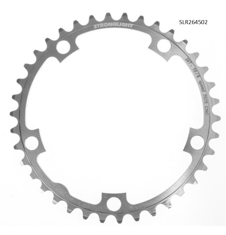 CHAINRING - ROAD "STRONGLIGHT", 38T, 7075 CNC Silver - 130mm BCD, 5 Hole for 9/10 Spd