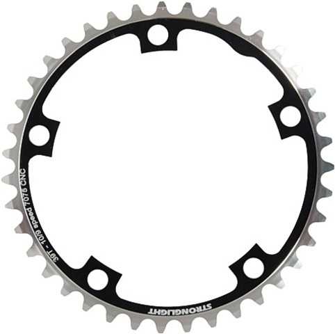 CHAINRING - ROAD "STRONGLIGHT", 39T, 7075 CNC Black - 130mm BCD, 5 Hole for 9/10 Spd
