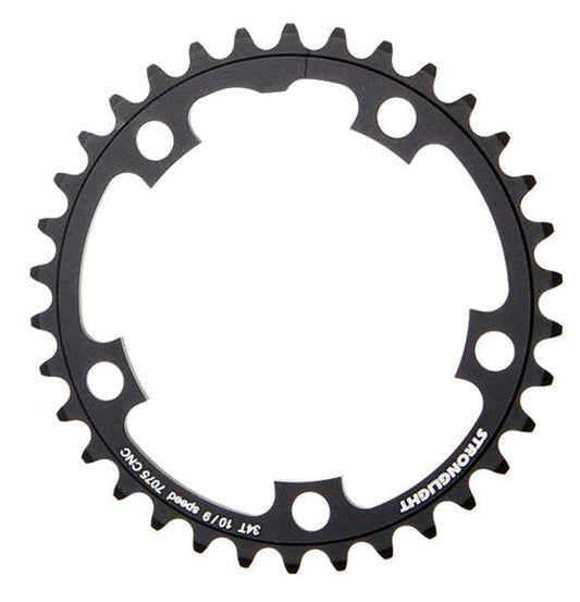 CHAINRING - ROAD "STRONGLIGHT", 34T, 7075 CNC Black - 110mm BCD, 5 Hole for 9/10 Spd