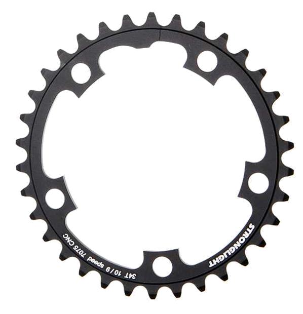 CHAINRING - ROAD "STRONGLIGHT", 34T, 7075 CNC Black - 110mm BCD, 5 Hole for 9/10 Spd