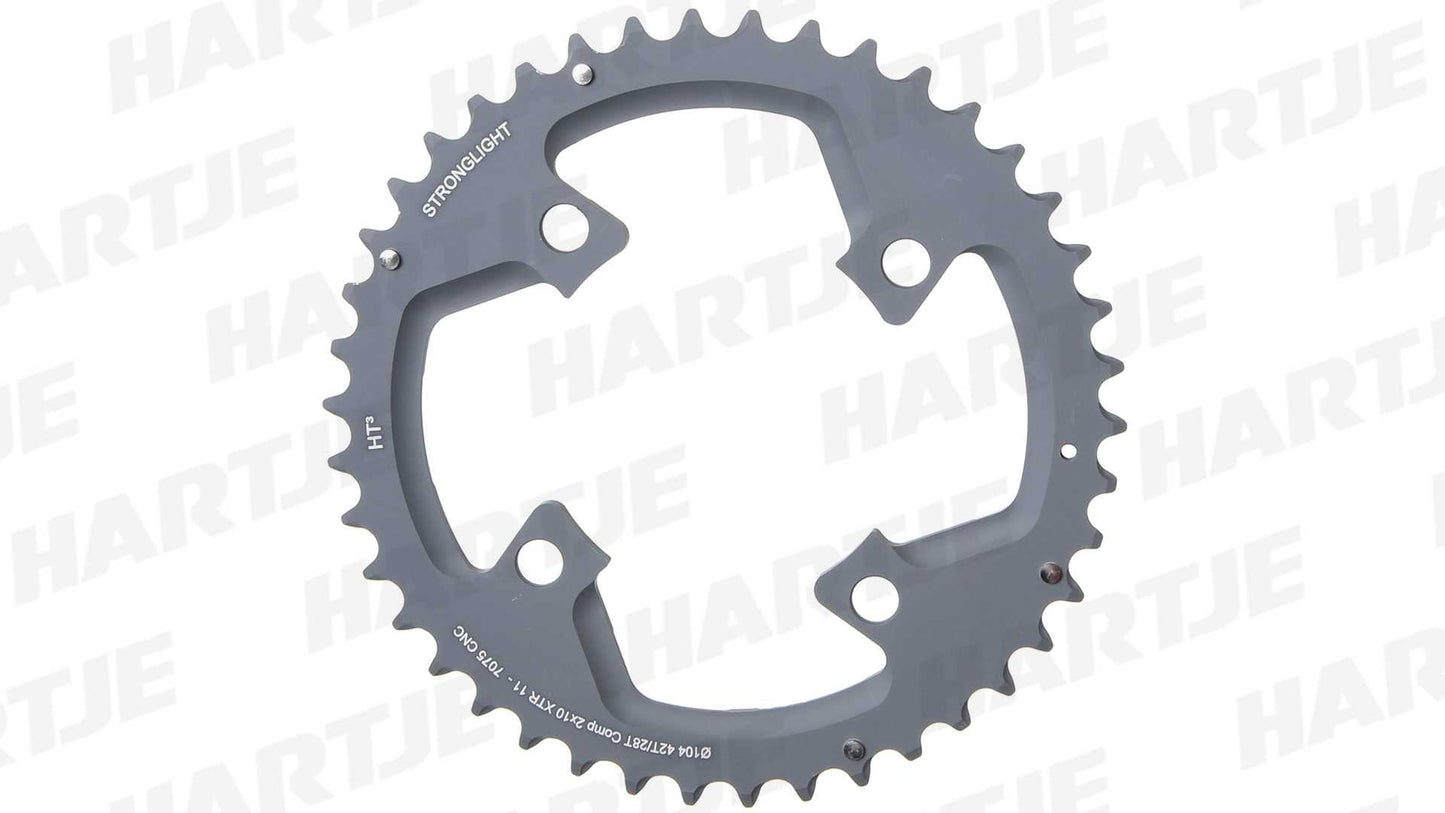 CHAINRING - MTB "STRONGLIGHT", 42T, 7075 CNC Black HT3  XTR - 104mm BCD, 4 Hole for 10 Spd  (Compatible with Chainring Bolt SL350135)