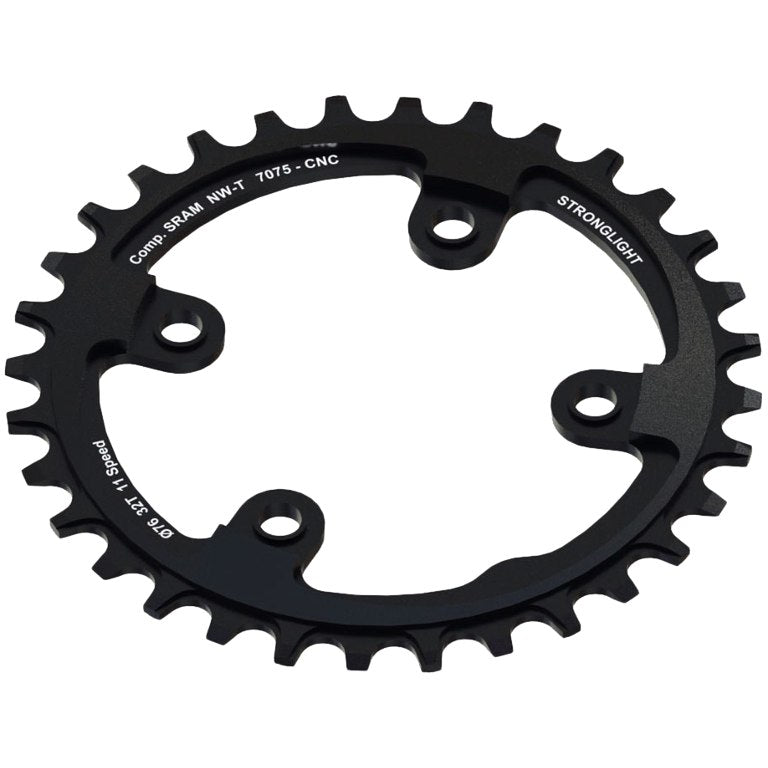 CHAINRING - MTB-NW "STRONGLIGHT", 32T, 7075 CNC Black SRAM XX1 - 76mm BCD, 4 Hole for 11Spd - (Narrow Wide)