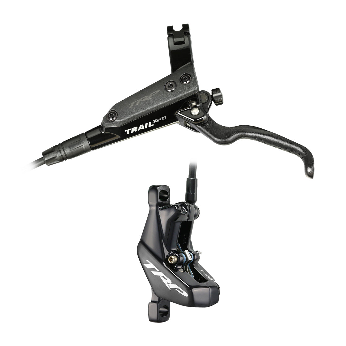 TRP TRAIL EVO Hydro Disc Brake Set. Front Only - Gloss Black. 5mm Hose version hydraulic 4-piston HD-M843 Rear (Uses 2.3mm Rotor Only - Rotor not included)
