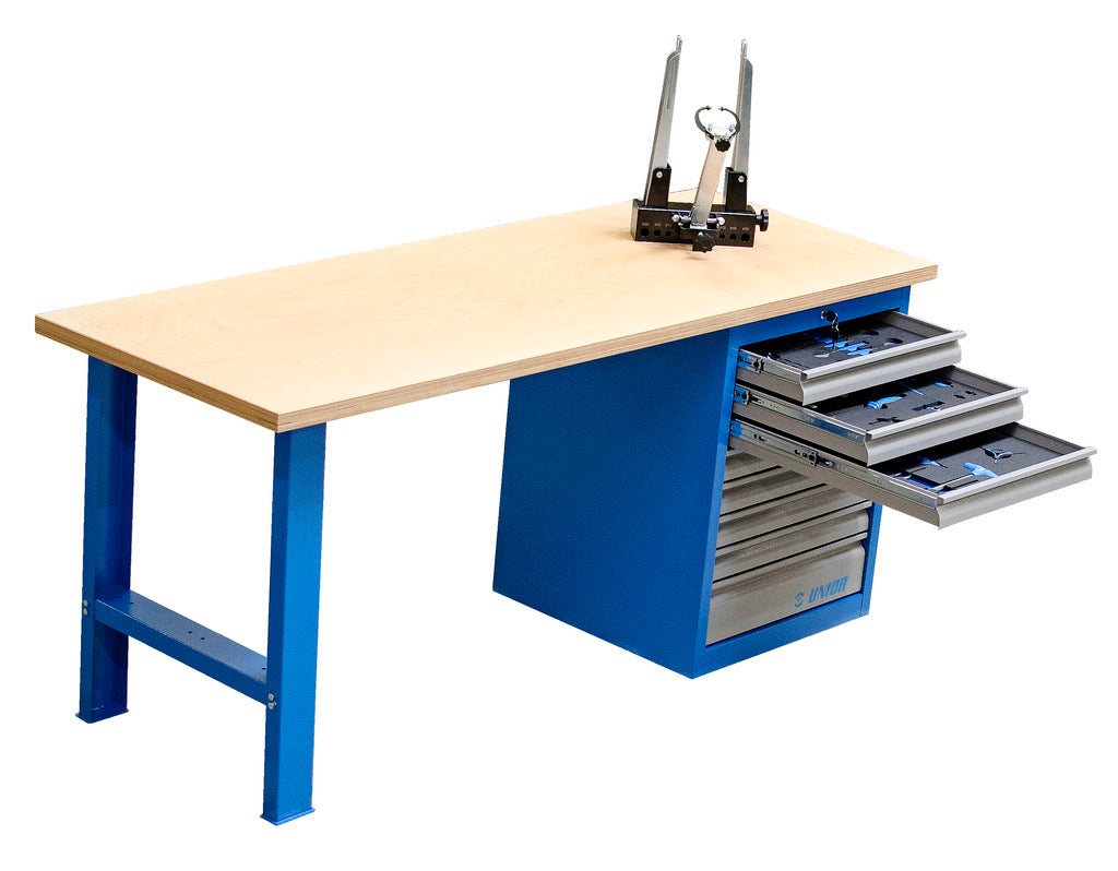 UNIOR Professional BIKE BUILD Workbench (628611) - w/ 1 x Chest of 8 draws - 54 Pieces - Includes a truing stand! L 1500 x W 750 x H 2025mm