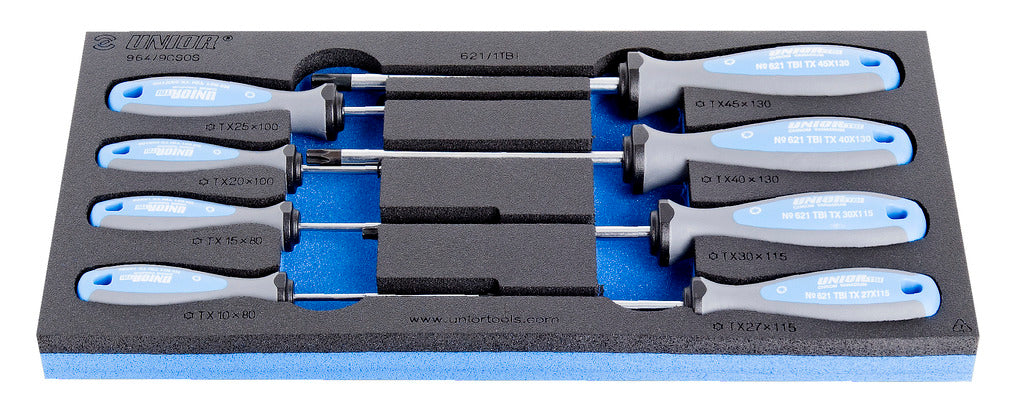 Unior Set of screwdrivers with security Torx profile in SOS tool tray (T10, T15, T20, T25, T30, T40, T45) 621560 Professional Bicycle tool, quality guaranteed