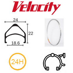 RIM 16 x 1 3/8" x 18mm - VELOCITY AEROHEAT - 24H - (349 x 18) - Presta Valve - Rim Brake - D/W - SILVER (Anodised) - MSW