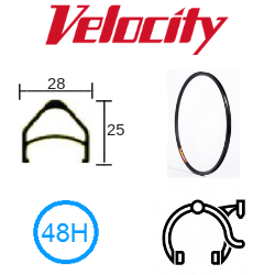 RIM 20" x 23mm - VELOCITY TAIPAN - 48H - (406 x 23) - Presta Valve - Rim Brake - D/W - BLACK (Anodised)