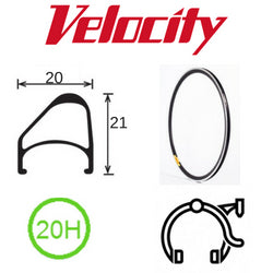 RIM 16 x 1 3/8" x 14mm - VELOCITY AEROHEAD - 20H - (349 x 14) - Presta Valve - Rim Brake - D/W - BLACK - MSW -