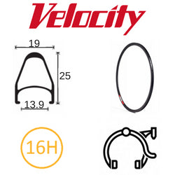 VELOCITY RIM - Fusion Rim 700C 16H Bright Silver MSW