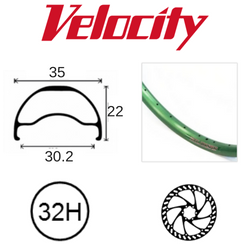 RIM 29er x 30mm - VELOCITY BLUNT 35 - 32H - (662 x 30) - Presta Valve - Disc Brake - D/W - GREEN - Tubeless Ready - (ERD 597)
