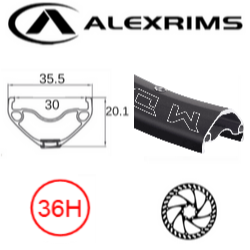 RIM 20 x 30mm - Alex MD30 - 36H - (406 x 30), suitable for cargo bike - Presta Valve - Disc Brake - D/W - BLACK - Eyeleted - Tubeless Ready