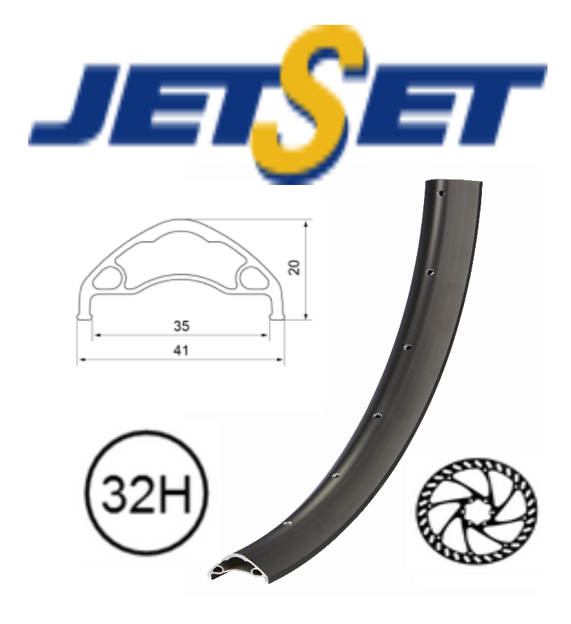 RIM 29er x 35mm - JETSET AE-35+ 32H - (622 x 35) - Presta Valve - Disc Brake - D/W - Tubeless Ready - BLACK - Quality Jetset rim made in Taiwan