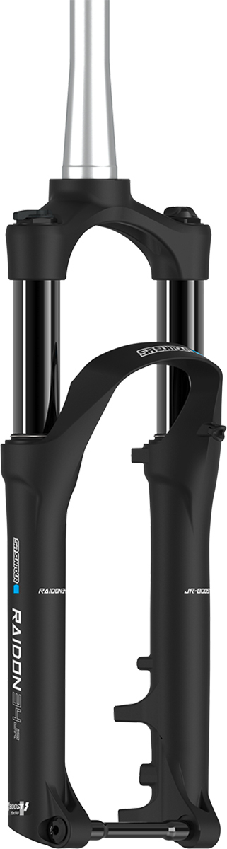 24" SF25-Raidon34-JR Suspension Fork, 15x110mm Tool-Type Thru-Axle - 120mm Travel, Boost, 2CR Damper, Tapered, 1.5" to 1-1/8", Post Mount, Max 203mm Rotor, 272mm Tube, Gloss Black, SR Suntour