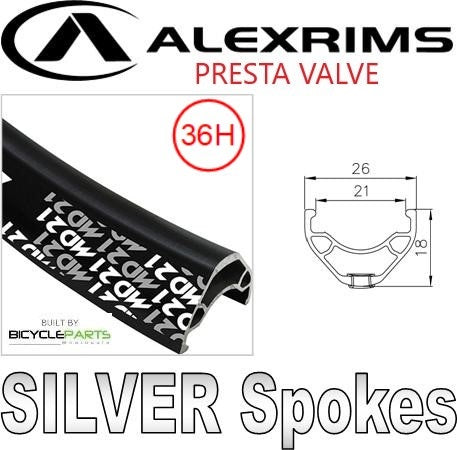 WHEEL - 29er Alex MD21 36H P/j Black Rim, 1 SPEED COASTER 3/8 Nutted (119mm OLD) Loose Ball Sturmey Archer Silver Hub, SILVER Spokes