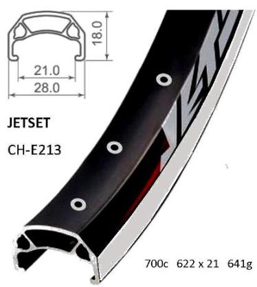 RIM 700c x 18mm - JETSET CH-E213 - 40H - (622 x 21) - Schrader Valve - Rim Brake - D/W - BLACK - Eyeleted - MSW - (ERD 605)