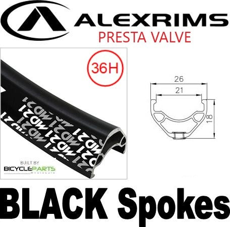 WHEEL - 29er Alex MD21 36H P/j Black Rim, 1 SPEED COASTER 3/8 Nutted (119mm OLD) Loose Ball Sturmey Archer Silver Hub, BLACK Spokes