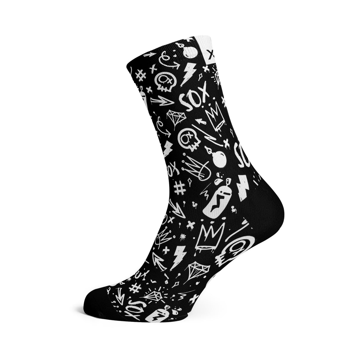 Doodle Black - Size L (US 9-13) - SOX Footwear Performance Socks - 1 Pair