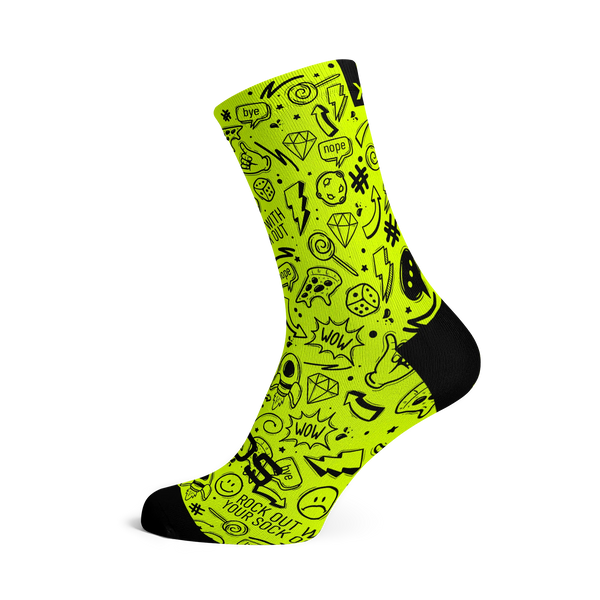 Doodle Fluo - Size L (US 9-13) - SOX Footwear Performance Socks - 1 Pair