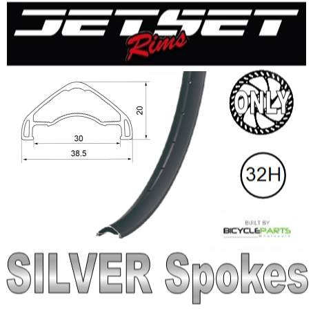 WHEEL - 29er Jetset AM-30HO+ ARCOS 32H W/j Black Rim, FRONT 15mm T/A (110mm OLD) 6 Bolt Disc Sealed KT Boost Black Hub, SILVER Spokes