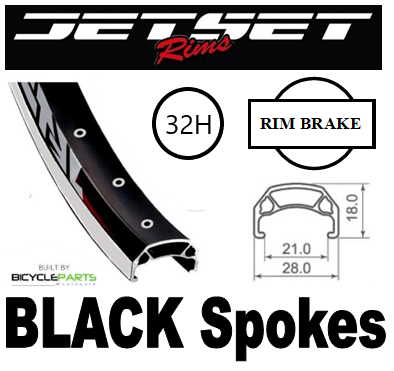 WHEEL - 700C Jetset CH-E213 36H P/j Black Rim, FRONT Q/R (100mm OLD) 6 Bolt Disc Loose Ball Joytech Black Hub, BLACK Spokes