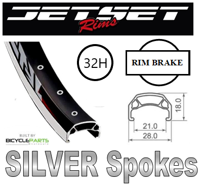 WHEEL - 700C Jetset CH-E213 36H P/j Black Rim, FRONT Q/R (100mm OLD) 6 Bolt Disc Loose Ball Joytech Black Hub, SILVER Spokes