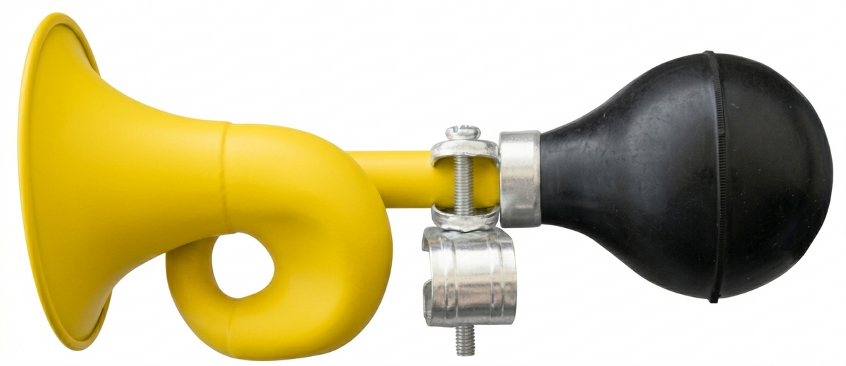HORN - Flugel, Steel, 185mm Long, Fits All Standard Handlebars, Yellow (Product no. on sticker incorrect)