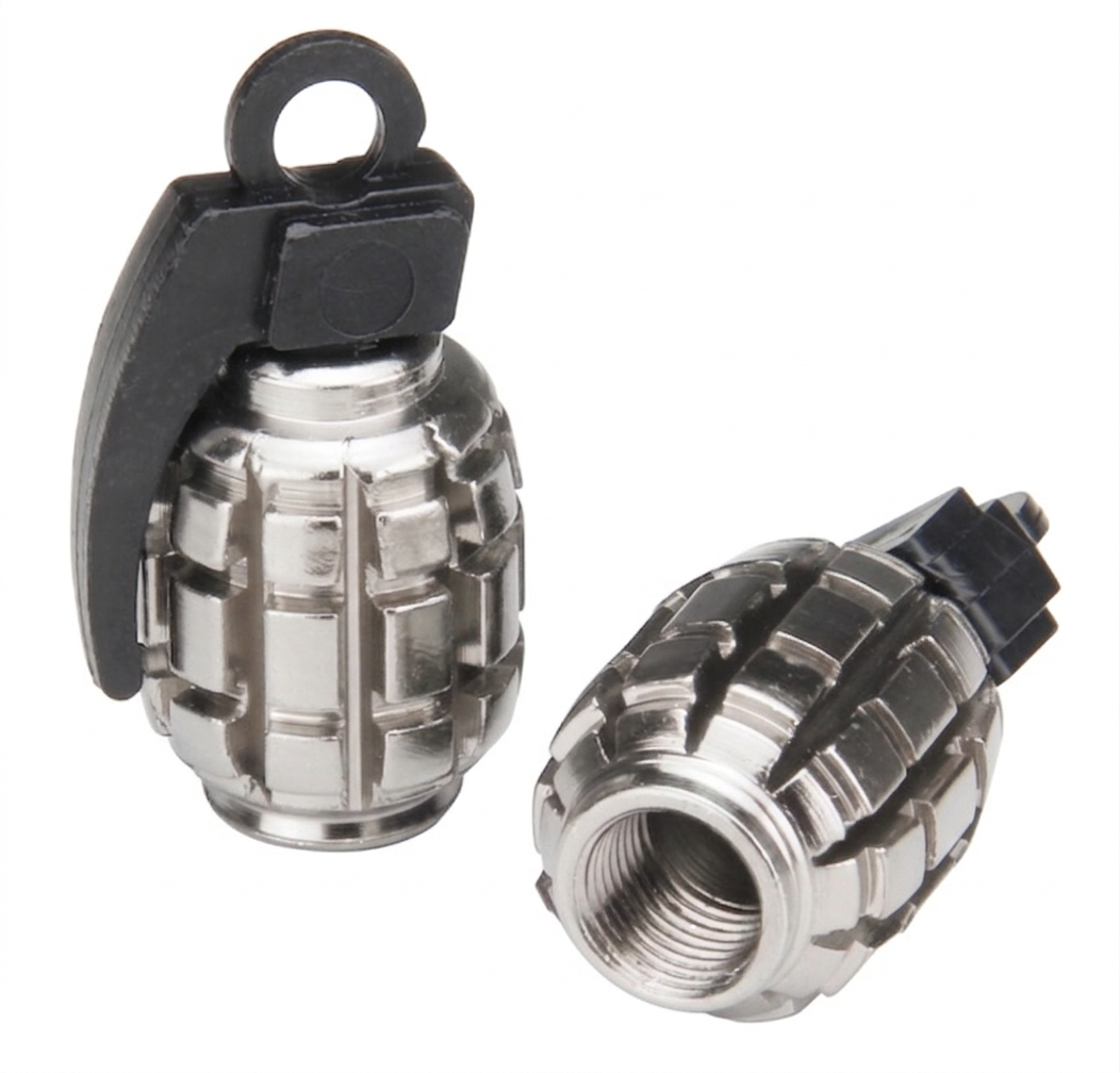 A/V Cap - Grenade, Silver, Alloy Anodised, Sold Individually