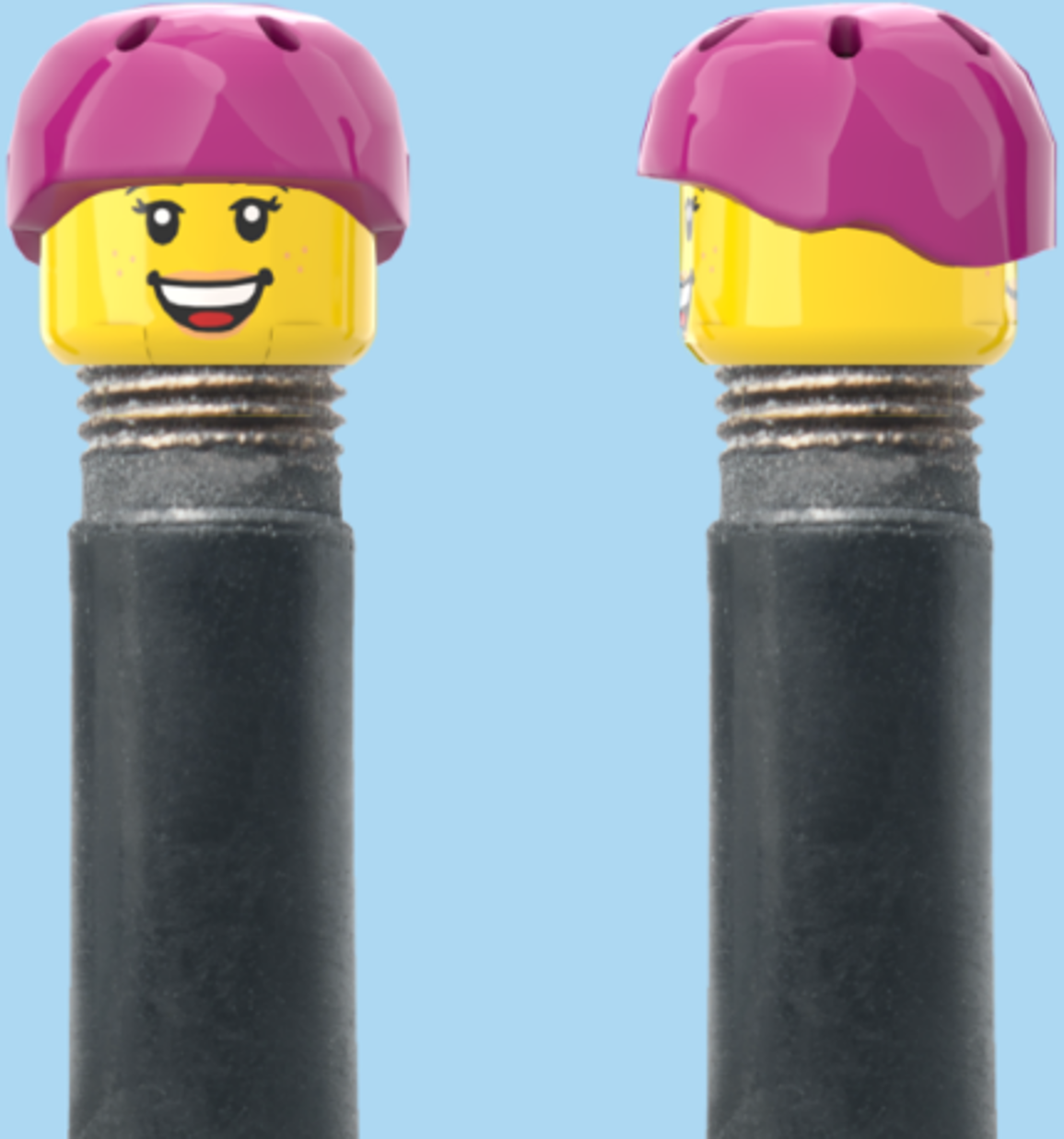 2 Faces with Freckles & Lipsick | Open Mouth Smile Face | Closed Eye Smile Face | Pink Helmet | AV | Brick Caps | Sold as Pair