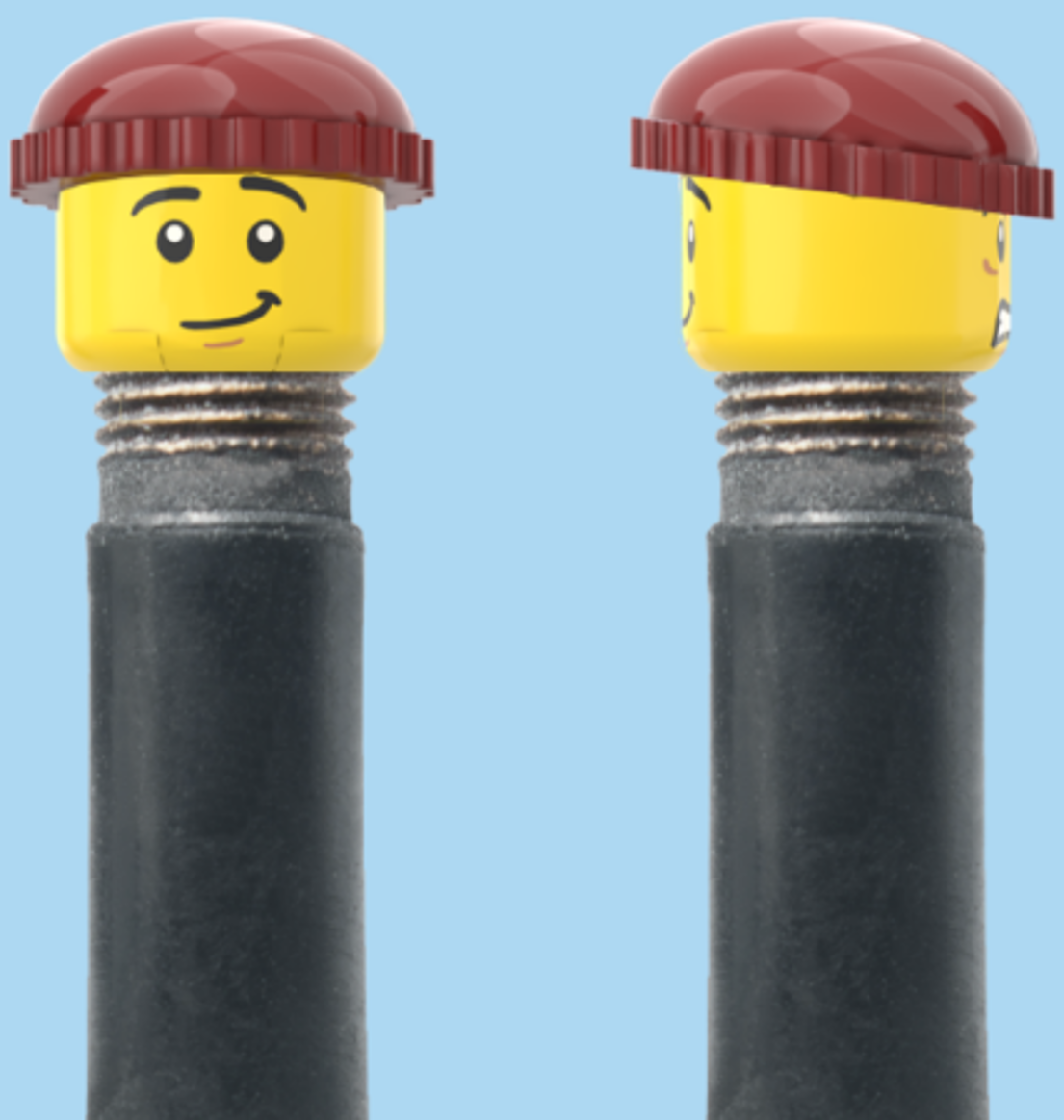 2 Faces | Worried Look Face | Half Smile Face | Brown Beanie | AV | Brick Caps | Sold as Pair