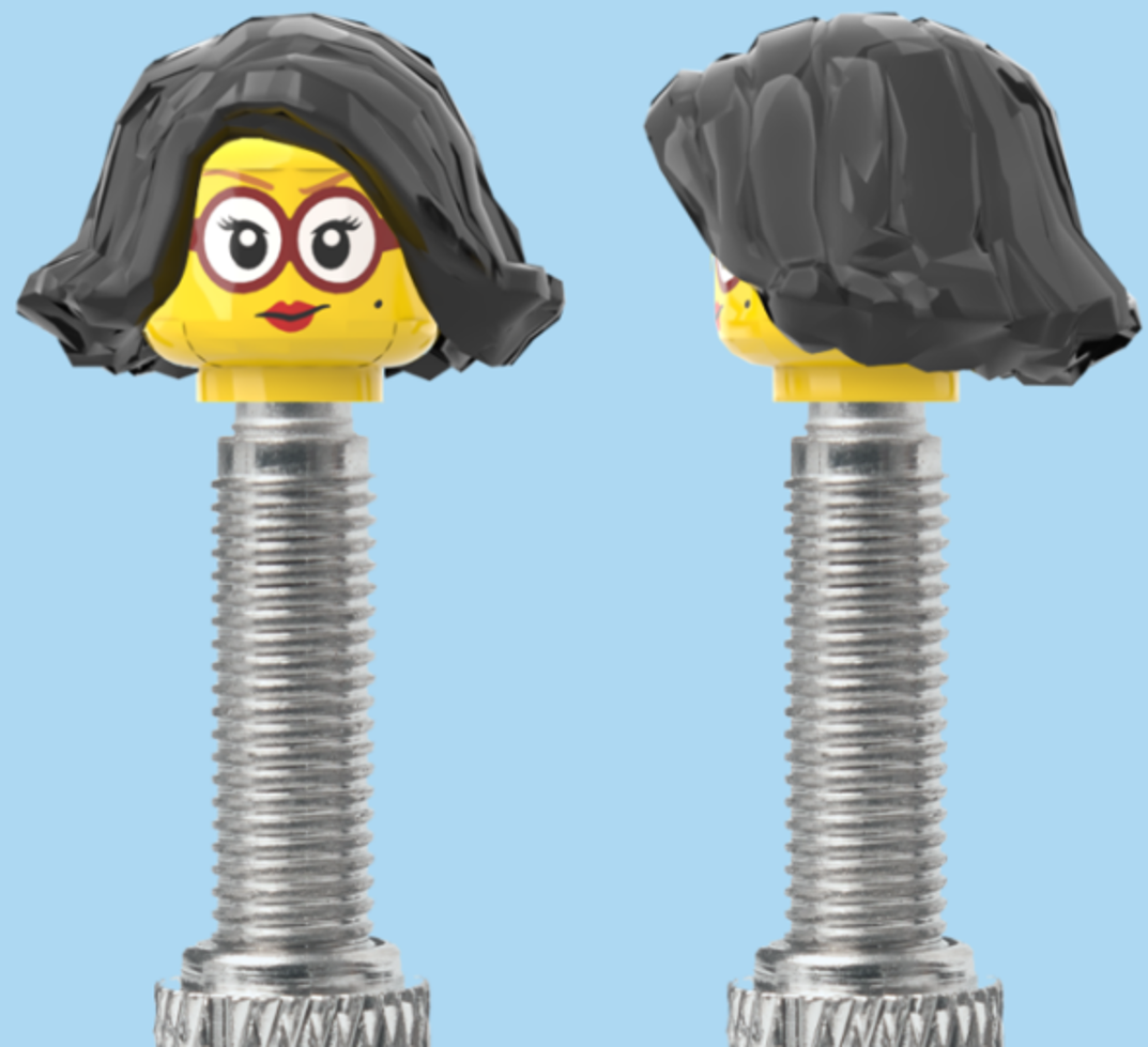 Red Lipstick & Glasses | Black Bob Cut Hairdo | FV | Brick Caps | Sold as Pair