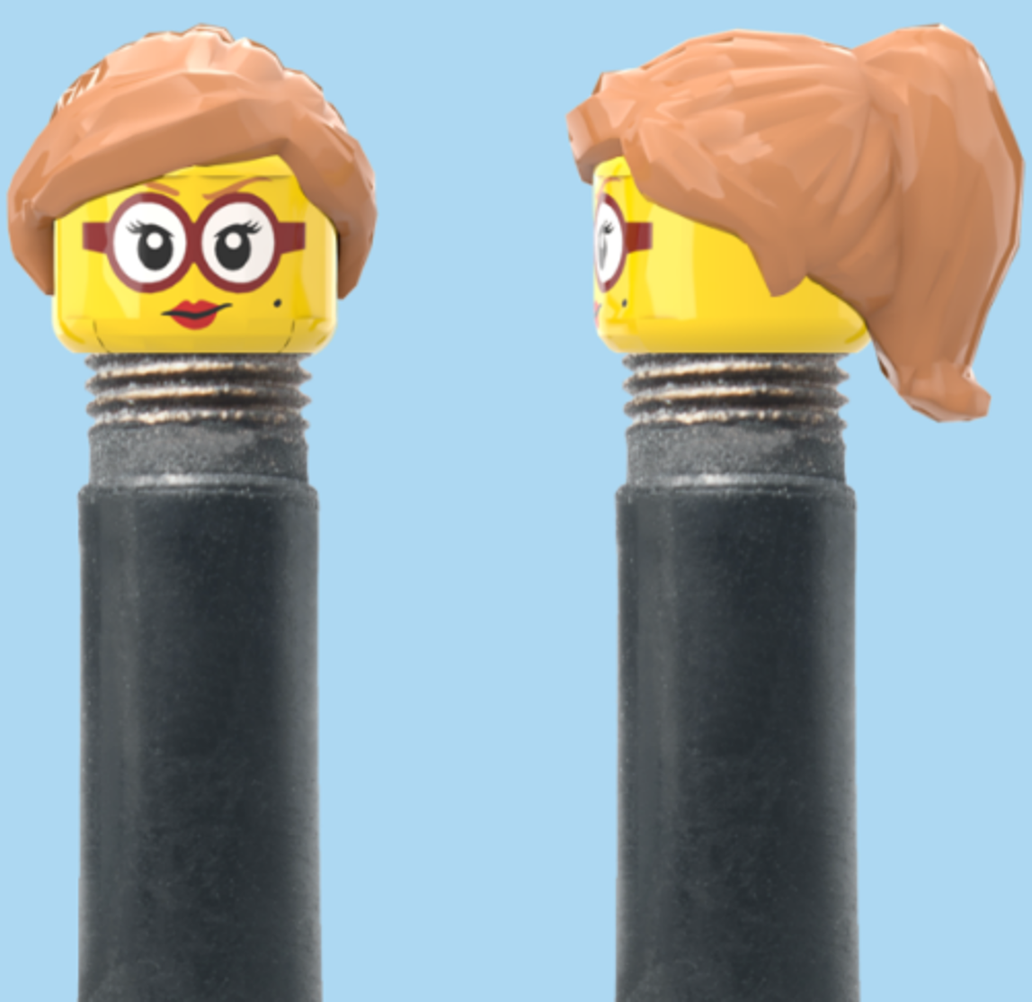 Red Lipstick & Glasses | Tan Half Pony Hairdo | AV | Brick Caps | Sold as Pair