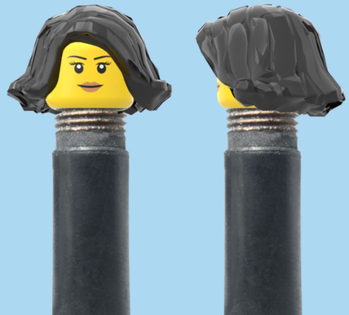 Simple Smile, Eyelashes & Lipstick | Black Bob Cut Hairdo | AV | Brick Caps | Sold as Pair