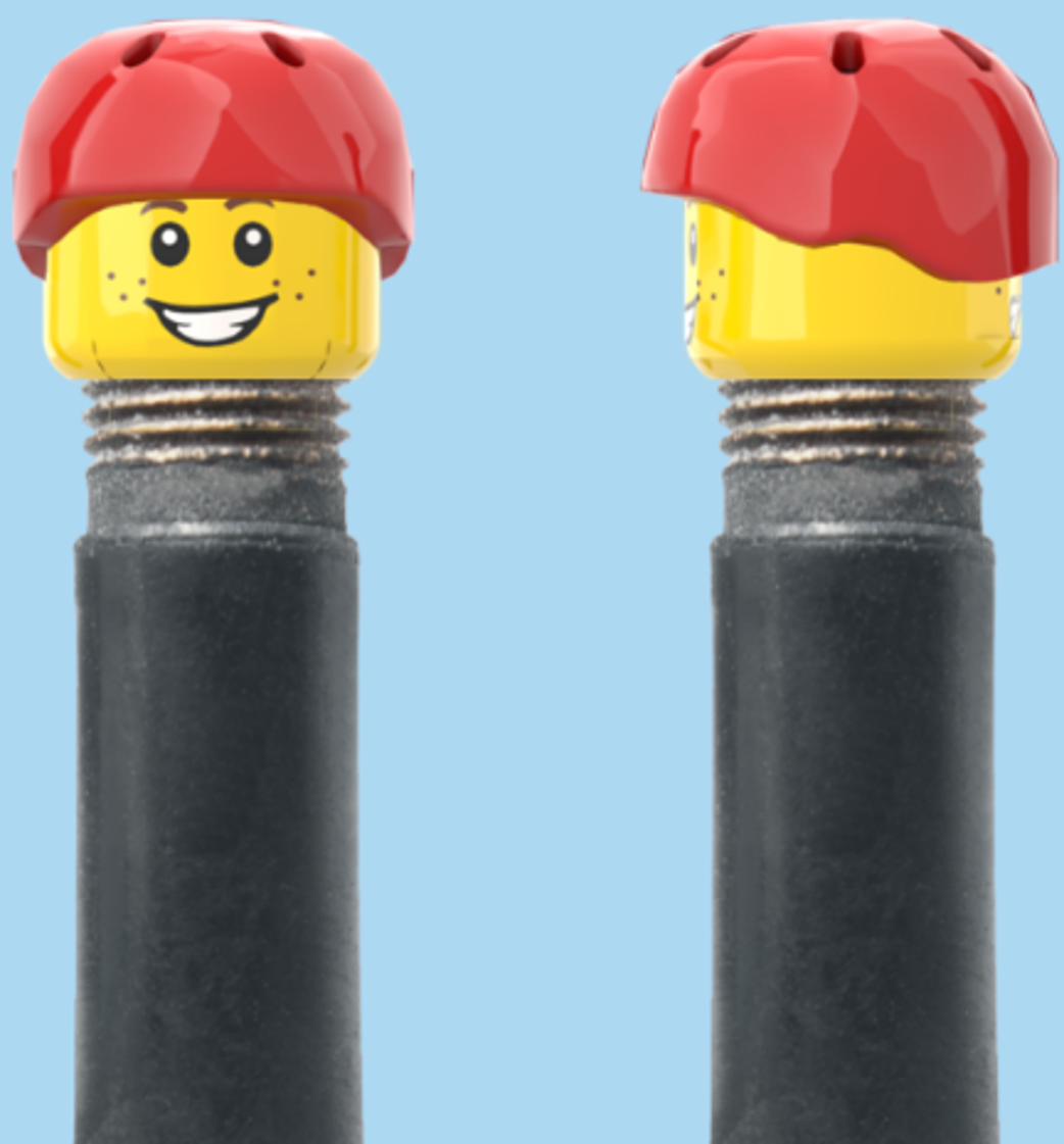 2 Faces with Freckles | Smile Face | Worried Look Face | Red Helmet | AV | Brick Caps | Sold as Pair