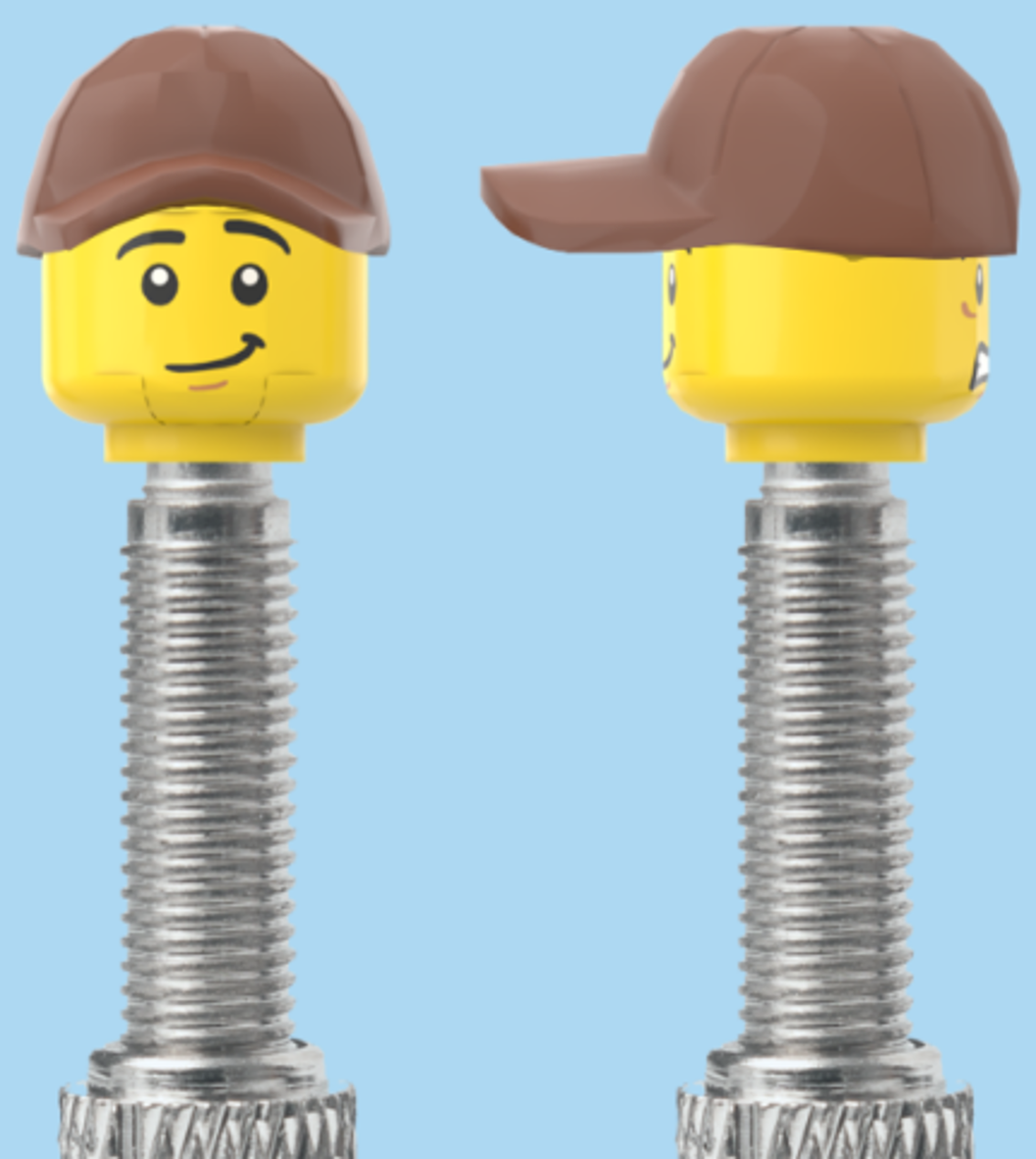 2 Faces | Worried Look Face | Half Smile Face | Brown Cap | FV | Brick Caps | Sold as Pair